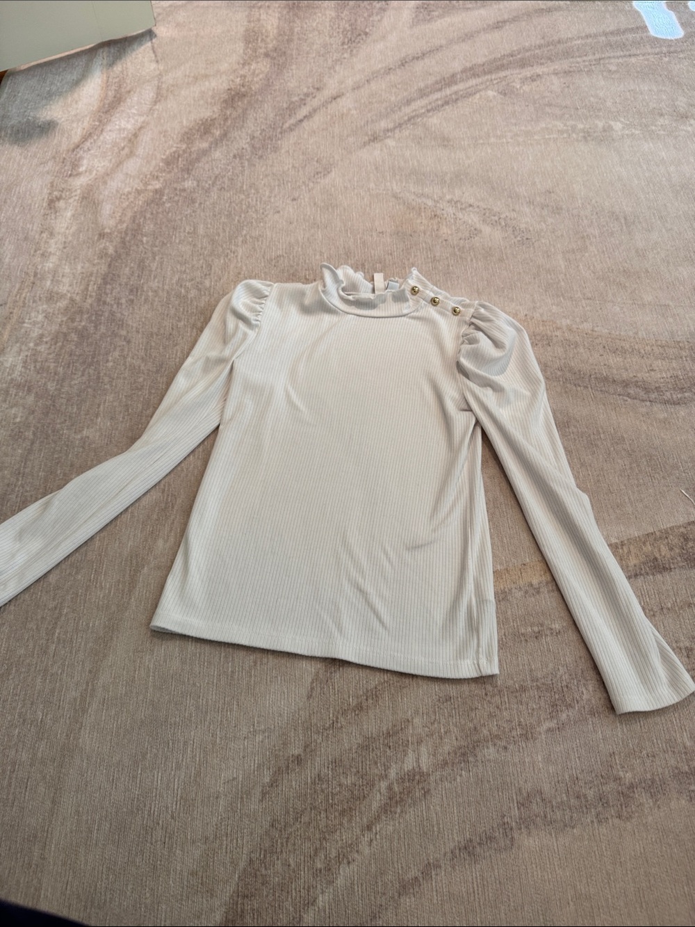 Janie and Jack Cream Ribbed Long-Sleeve Top with Gold Buttons